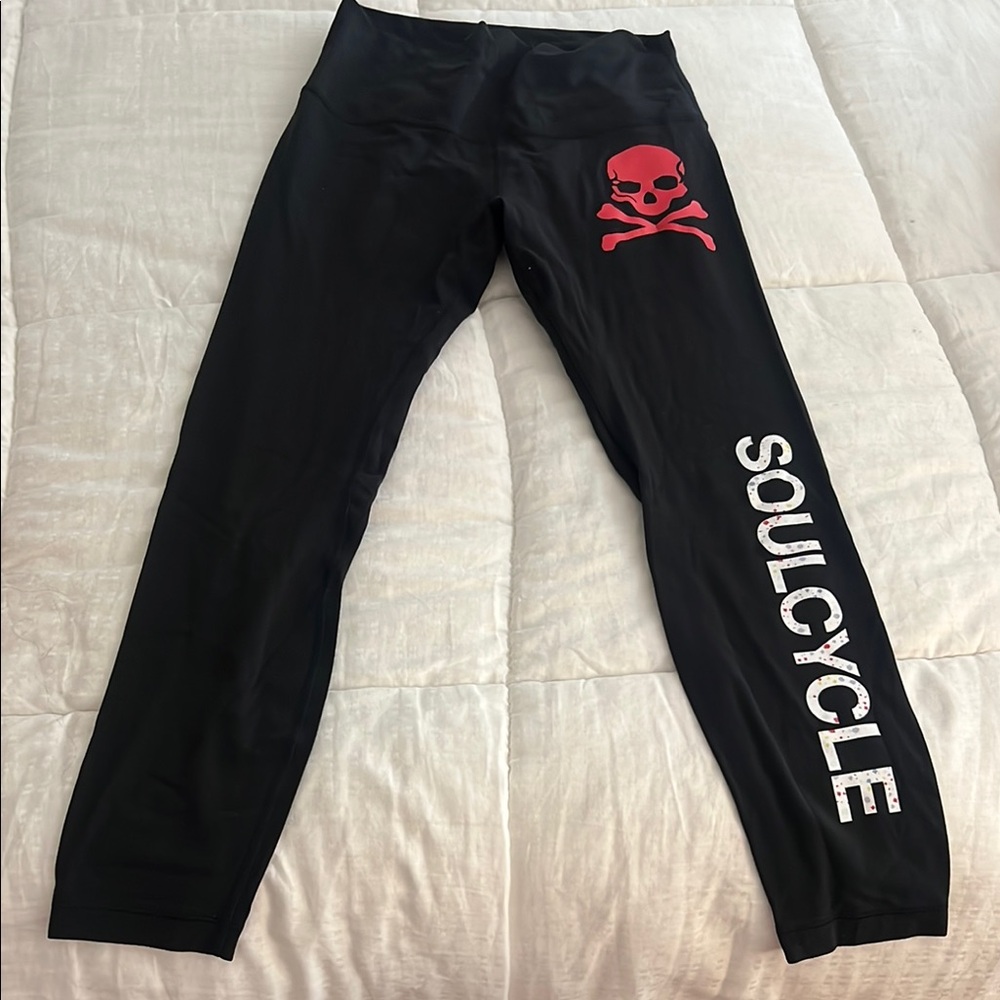 SoulCycle Black and Red Leggings with Bold Skull Design